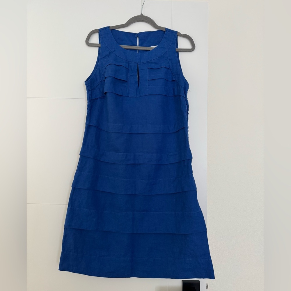 Idillio Positano Linen Sleeveless knee length Navy Blue Shift Dress Italy XS/S
